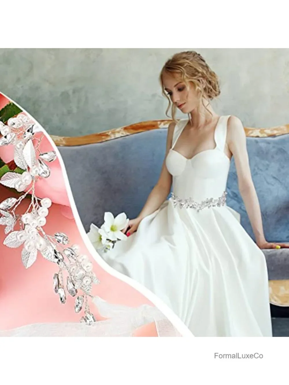 Crystal Rhinestone Wedding Belt with White Organza